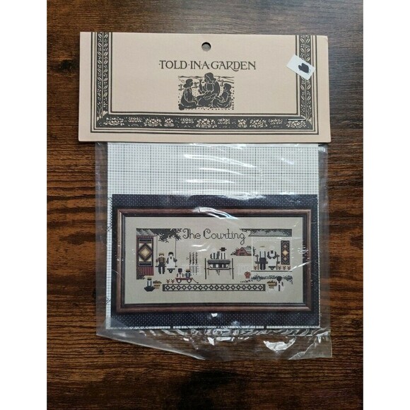 TOLD IN A GARDEN Counted Cross Stitch Chart Pattern THE COURTING Amish Vintage - Picture 2 of 3